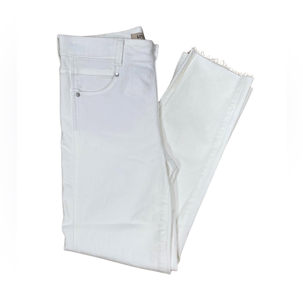 NWT Liverpool The Crop Bright White Jeans 2/26 Gia Glider Raw Hem Side Slit